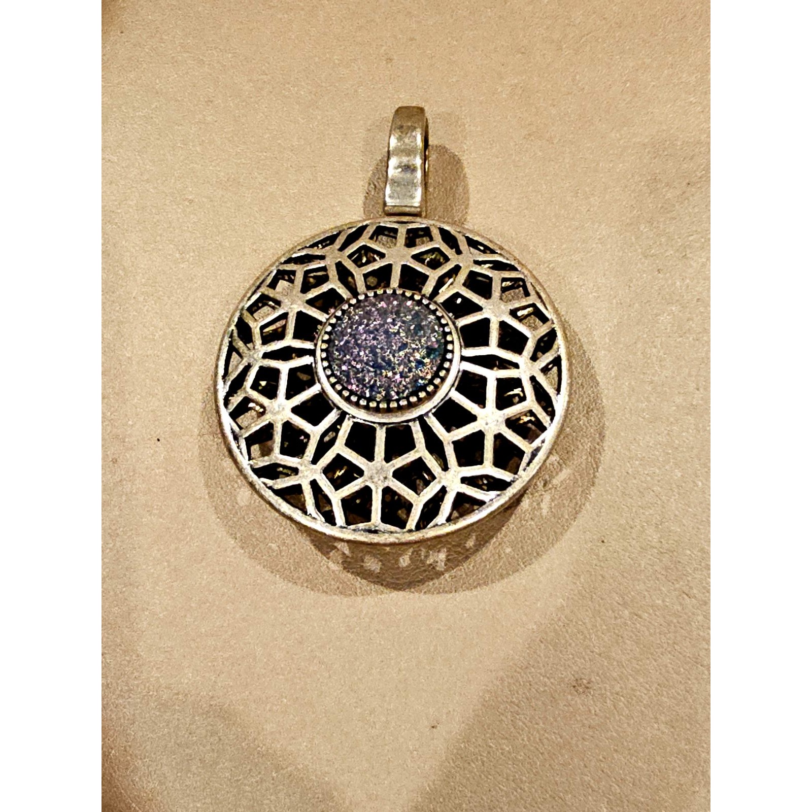 Premier Designs Large Reversible Pendant Purple Druzy Silver Tone